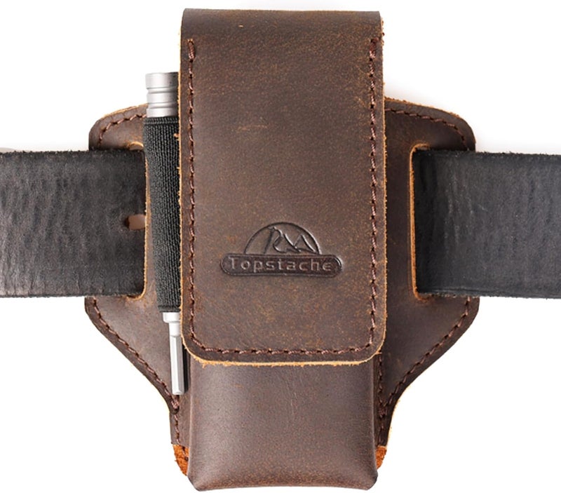 topstache Leather Multitool Sheath for Belt - Multitool Holder - EDC Belt Organizer - Two Magnetic Closure - Darkbrown - Image 1